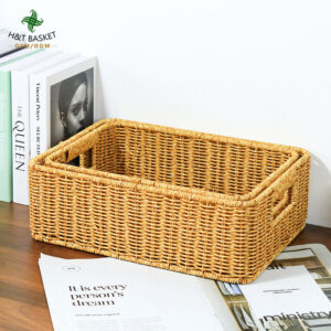 Nordic Eco Friendly Handmade Circle Bread Plastic Fruit Wicker Picnic Storage Baskets Tray With Handle Living Room Desktop