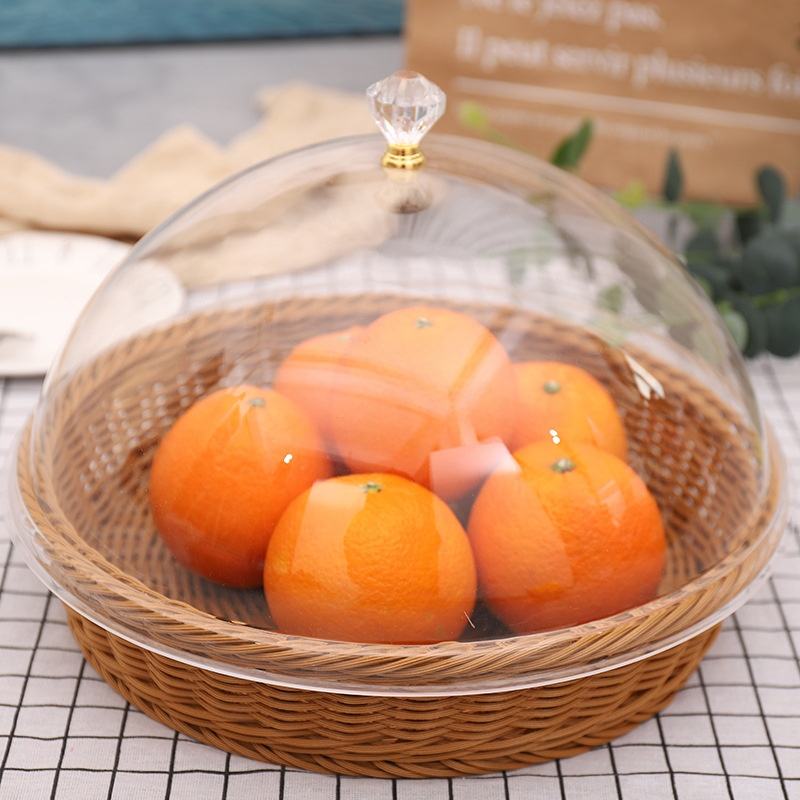 Natural Handmade Stacked Rectangle Bread Plastic Fruit Rattan Wicker Picnic Storage Baskets With Lid Kitchen Home Decoration