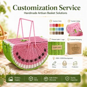 New Stylish Watermelon Shape Fruit Basket Handmade Woven Rattan Basket Natural Eco Friendly Kitchen Storage Basket
