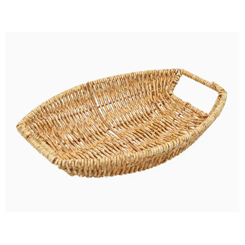 Boho Handmade Boat Shaped Straw Bread Other Plastic Fruit Woven Rattan Wicker Picnic Storage Baskets for Kitchen Dining Table