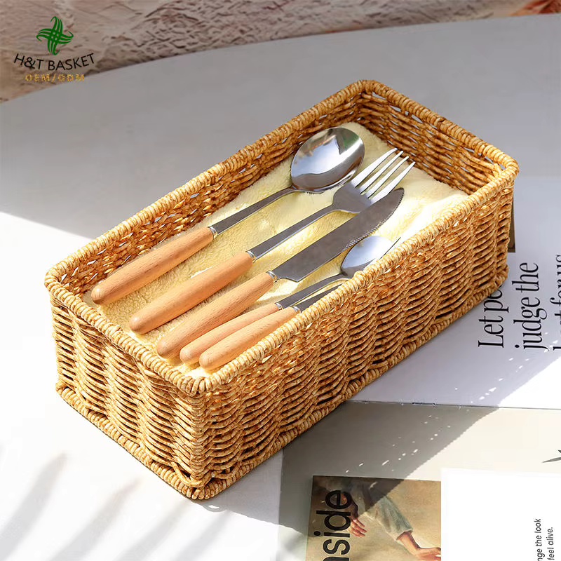 Boho Eco Friendly Handmade Oval Egg Plastic Flower Fruit Woven Wicker Gift Storage Baskets With Handle Restaurant Kitchen