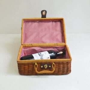Ready to Ship Handmade Woven Picnic Basket Hamper Shopping Vintage Basket With Lid and Handle for Camping for Shopping