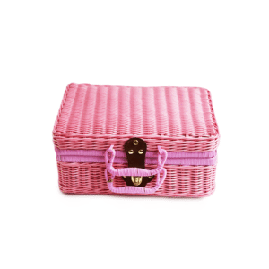 Factory Direct Sustainable Handmade Colorful Portable Plastic Fruit Rattan Picnic Gift Storage Baskets With Lid Handle Camping