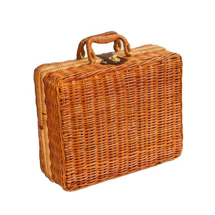 Ready to Ship Handmade Woven Picnic Basket Hamper Shopping Vintage Basket With Lid and Handle for Camping for Shopping