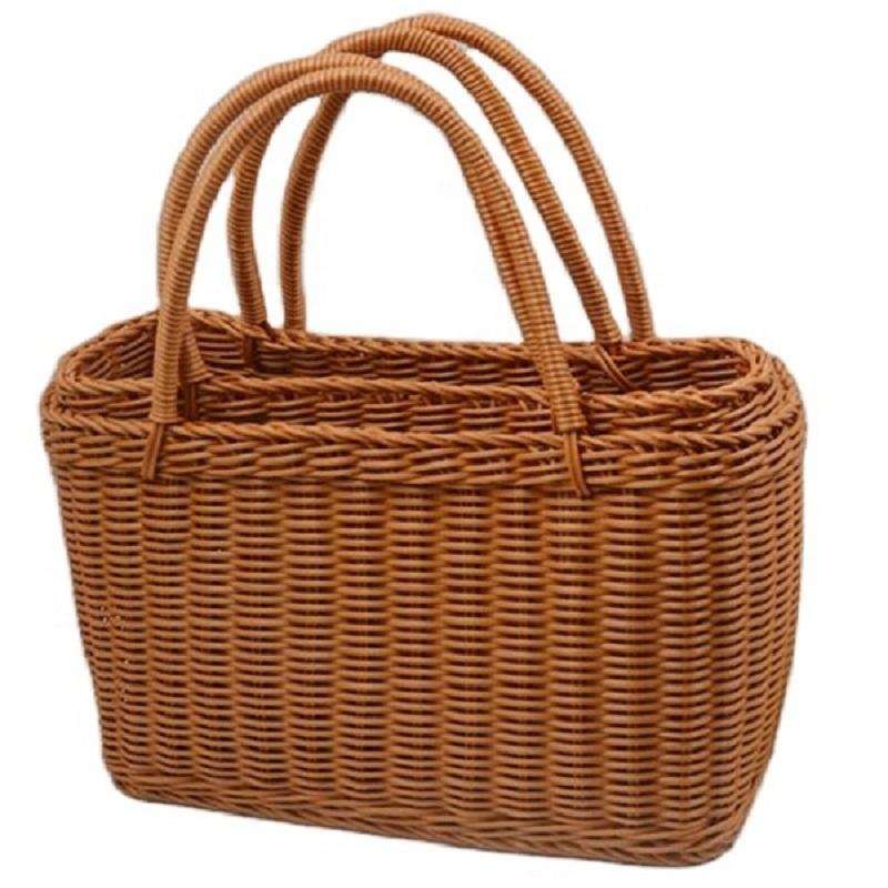 Guangxi Bobai Handmade Weaving Plastic Shopping Basket: Washable High-Load PP Rattan Storage Tote for Supermarket & Home