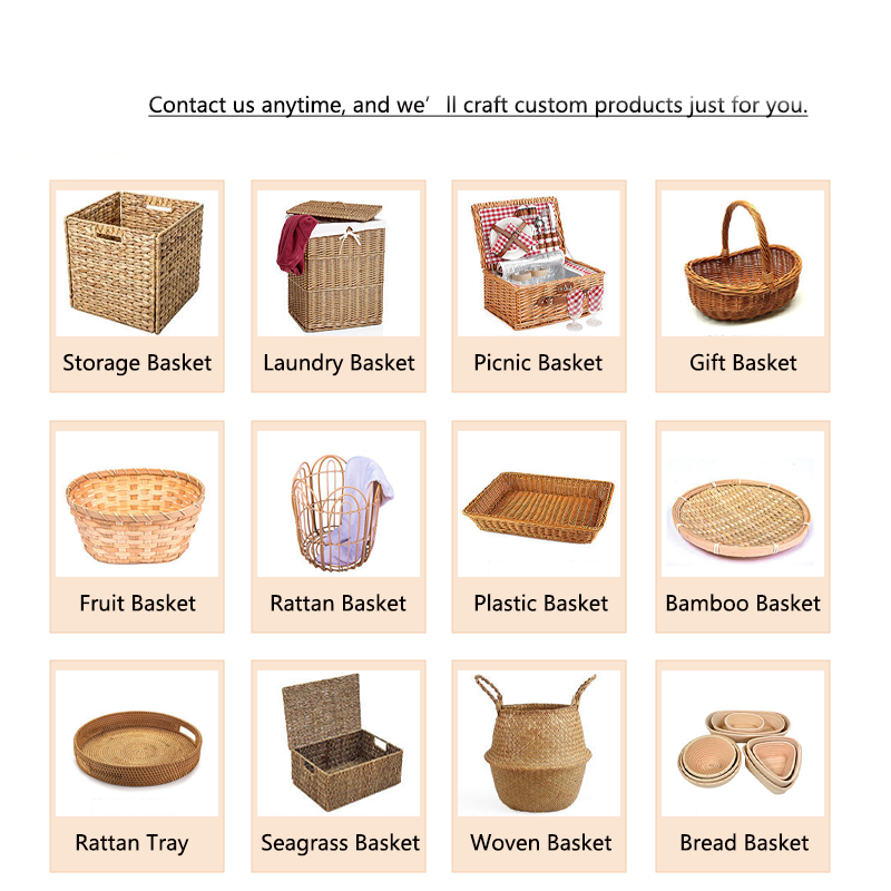Custom Natural Handmade Multi-Purpose Eco-Friendly New-fashioned PP Plastic Picnic Gift Storage Baskets Lid for Kitchen Living