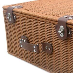 Vintage Handmade Rectangle Plastic Wicker Picnic Gift Storage Baskets With Lid Handle Red Lining Shopping Camping Outdoor