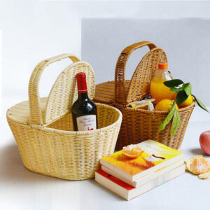 Wholesale Insulated Custom Other Gift Wicker Crafts Lunch Rattan Bag Picnic With Lid Storage Baskets for Food