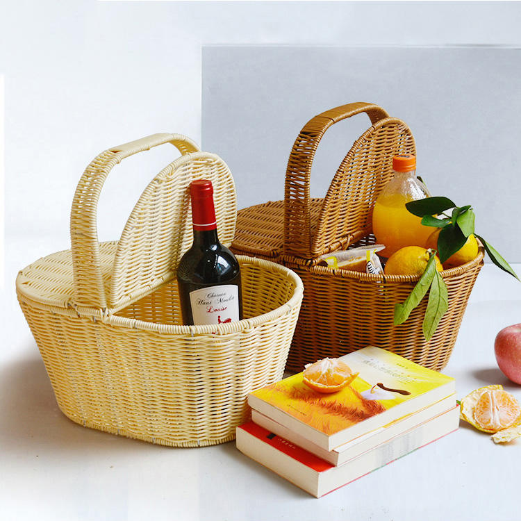 Wholesale Insulated Custom Other Gift Wicker Crafts Lunch Rattan Bag Picnic With Lid Storage Baskets for Food