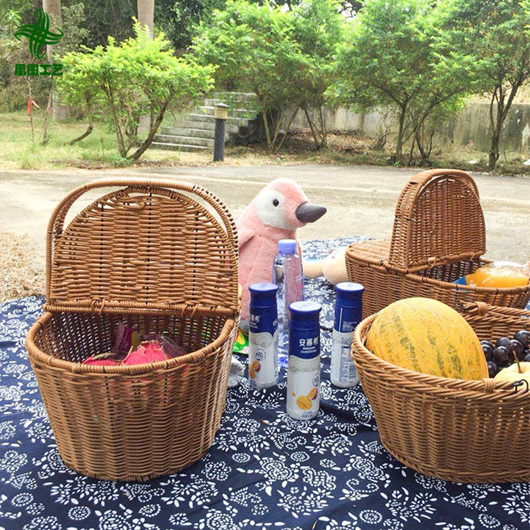Wholesale Insulated Custom Other Gift Wicker Crafts Lunch Rattan Bag Picnic With Lid Storage Baskets for Food
