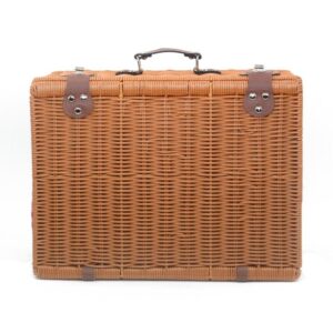 Vintage Handmade Rectangle Plastic Wicker Picnic Gift Storage Baskets With Lid Handle Red Lining Shopping Camping Outdoor
