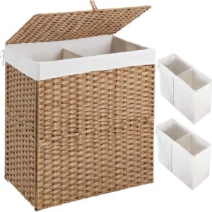 Handmade 110L Vintage PP Rattan Eco-Friendly Foldable Wicker Storage Basket with Lid for Clothing Bathroom & Laundry