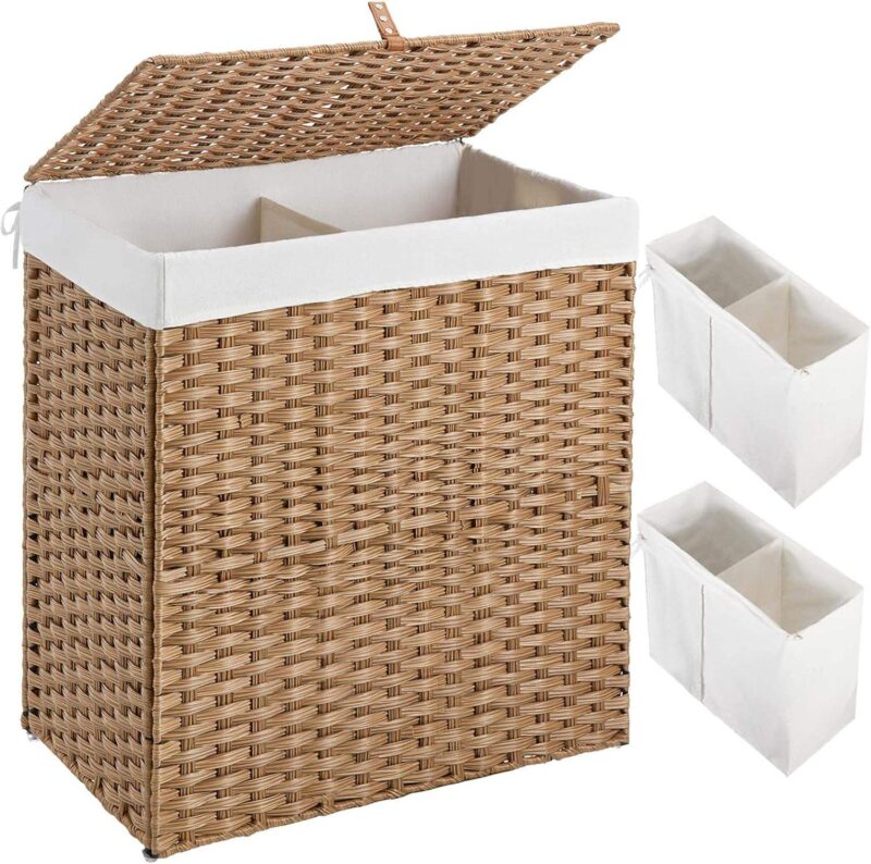 Handmade 110L Vintage PP Rattan Eco-Friendly Foldable Wicker Storage Basket with Lid for Clothing Bathroom & Laundry