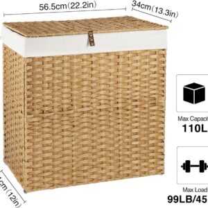 Handmade 110L Vintage PP Rattan Eco-Friendly Foldable Wicker Storage Basket with Lid for Clothing Bathroom & Laundry