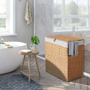 Handmade 110L Vintage PP Rattan Eco-Friendly Foldable Wicker Storage Basket with Lid for Clothing Bathroom & Laundry