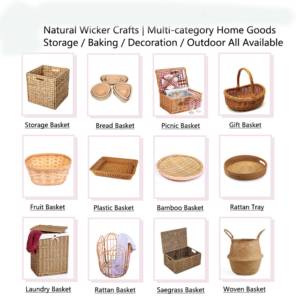 Handmade Natural Rattan Storage Basket Rustic Wicker Organizer Basket for Home Decor Living Room Bedroom Storage OEM