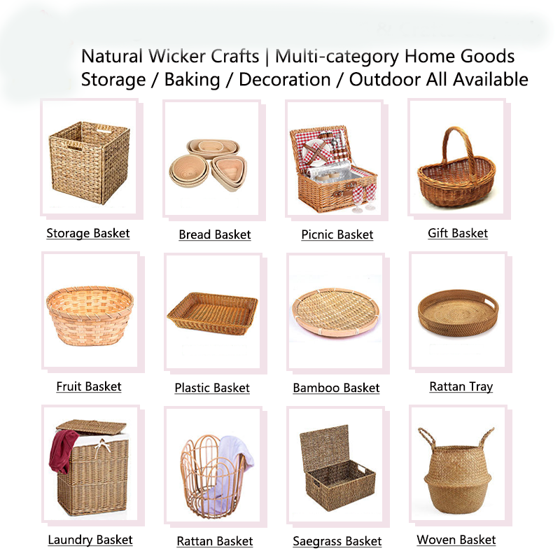 Handmade Natural Rattan Storage Basket Rustic Wicker Organizer Basket for Home Decor Living Room Bedroom Storage OEM