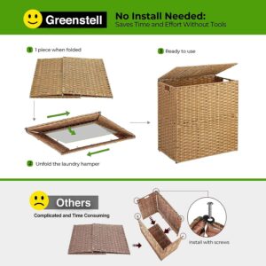 Handmade 110L Vintage PP Rattan Eco-Friendly Foldable Wicker Storage Basket with Lid for Clothing Bathroom & Laundry