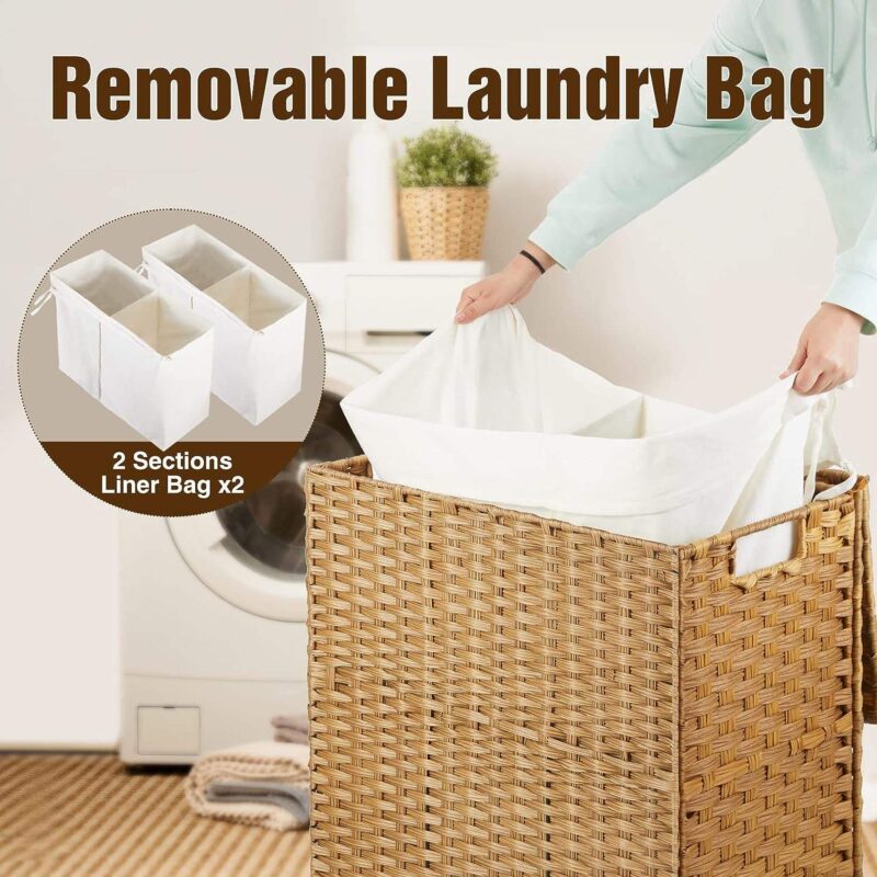 Handmade 110L Vintage PP Rattan Eco-Friendly Foldable Wicker Storage Basket with Lid for Clothing Bathroom & Laundry