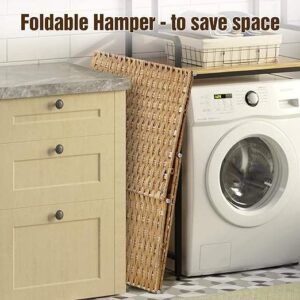 Handmade 110L Vintage PP Rattan Eco-Friendly Foldable Wicker Storage Basket with Lid for Clothing Bathroom & Laundry